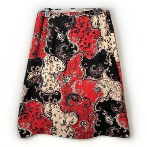 Charter Club Skirt 12 Red Black Paisley Silk Whimsigoth Fairycore Boho Floral